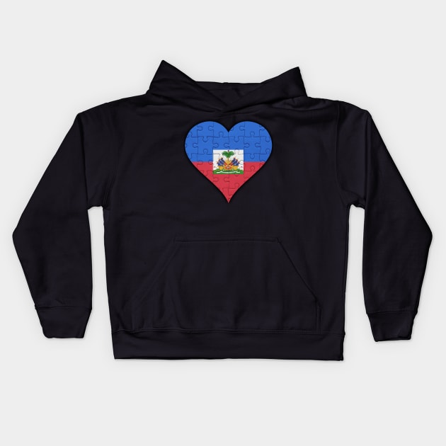 Haitian Jigsaw Puzzle Heart Design - Gift for Haitian With Haiti Roots Kids Hoodie by Country Flags